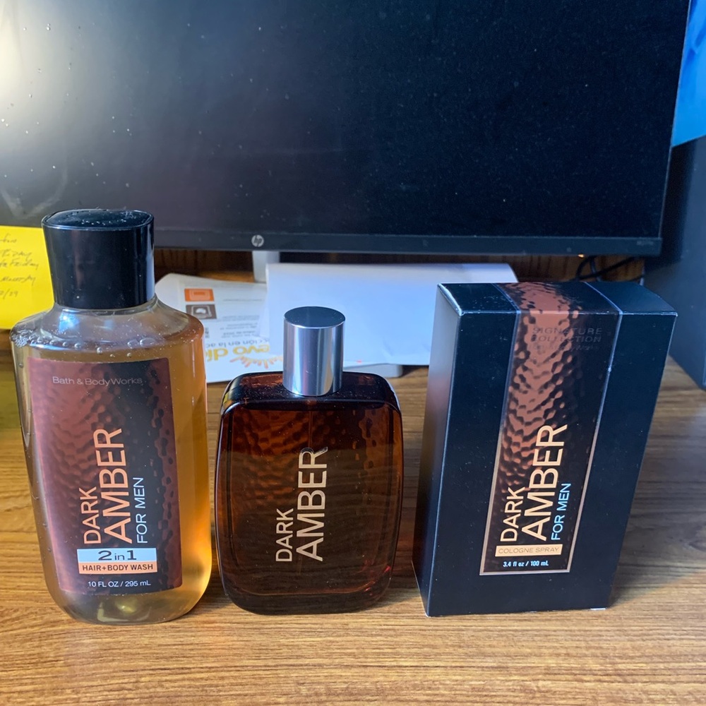 Bath & Body Works Retired Dark Amber for Men Cologne and 2in1 Hair+Body Wash